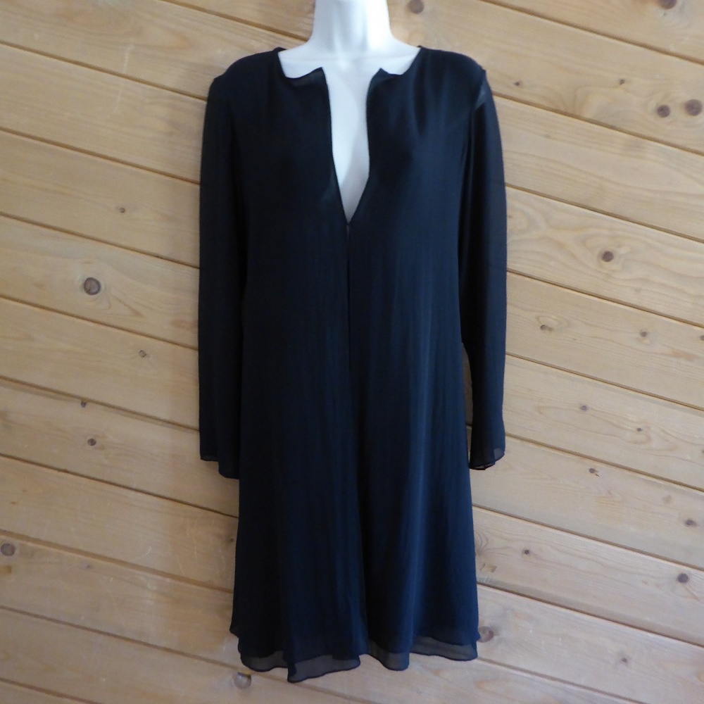 Eileen Fisher Black 100% Silk Long Sleeve Tunic Long Blouse Lined Cardigan S